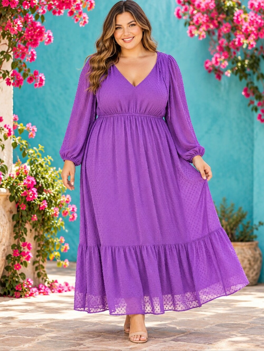 torrid Purple Long Sleeve V-Neck Maxi Dress